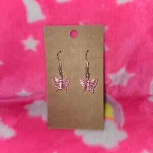 Hot Pink Sparkle Butterfly Silver Drop/Dangle Earrings